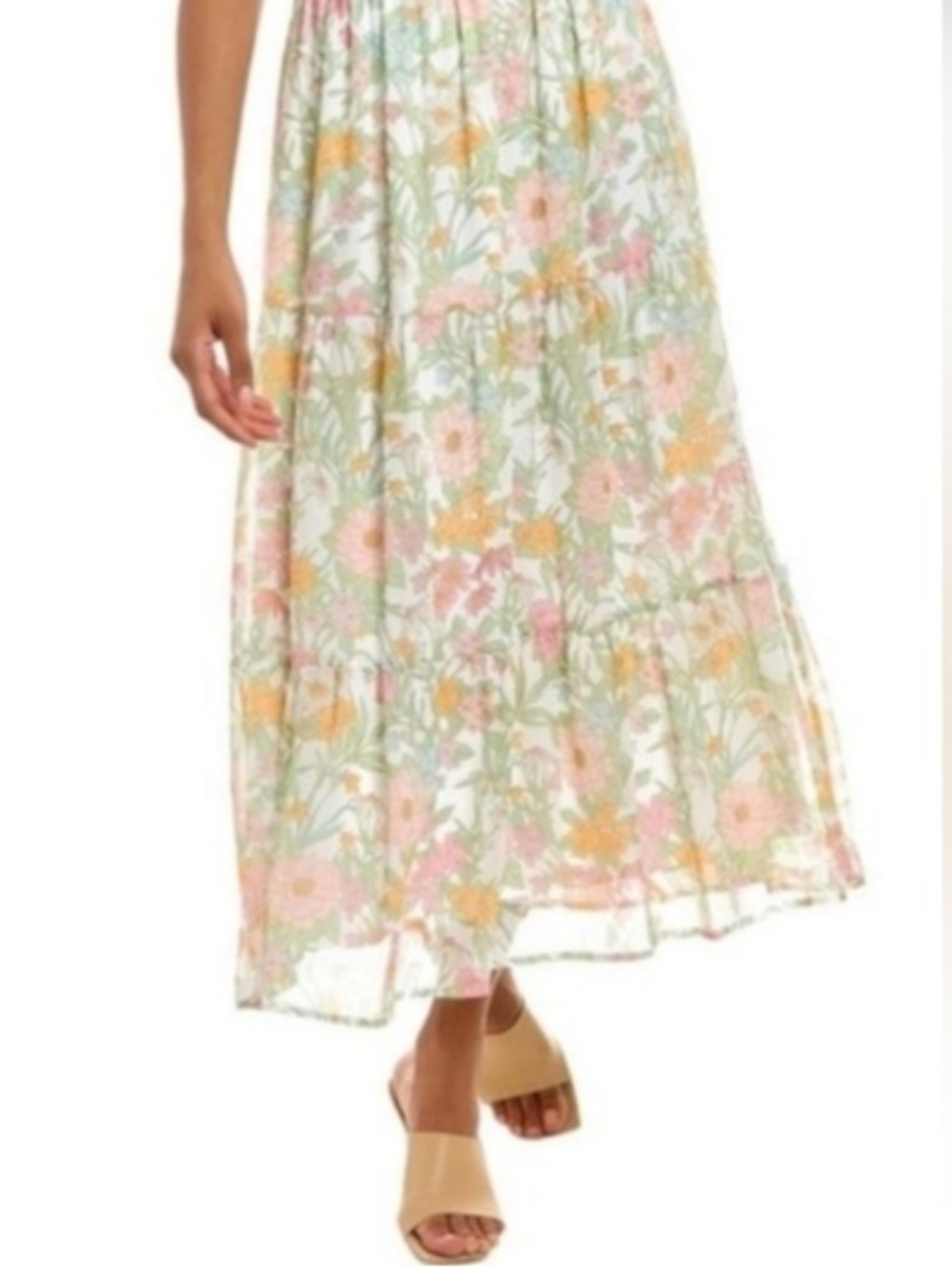 Vince Camuto Pastel Floral Tiered Maxi Skirt - Pink, Green & Yellow Size M